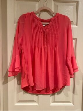 Charter Club Coral Pintuck V-Neck Ruffle Sleeve Blouse